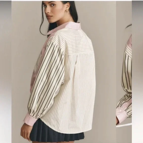 Anthropologie Drawstring hem striped blouse, XL, GP1504 - Picture 2 of 8